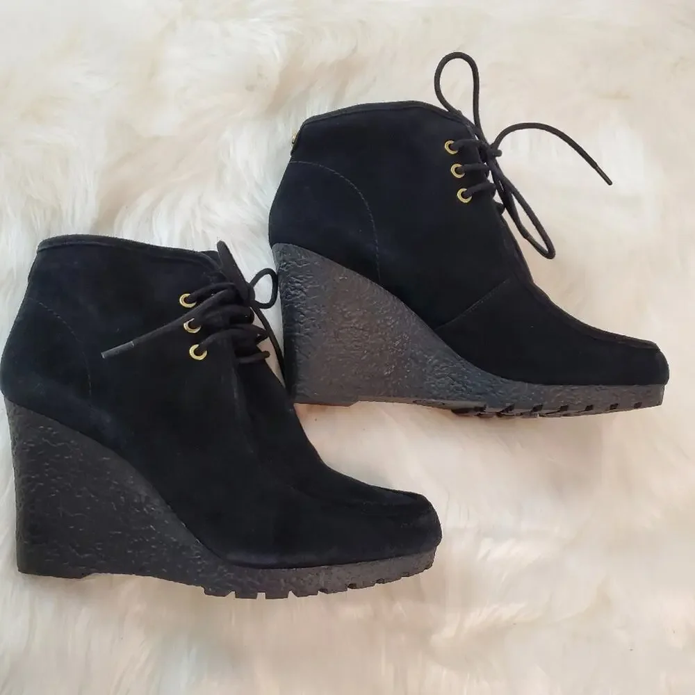 Michael Kors Size 9.5 $175 Rory Black Suede Wedge Moccasin Booties